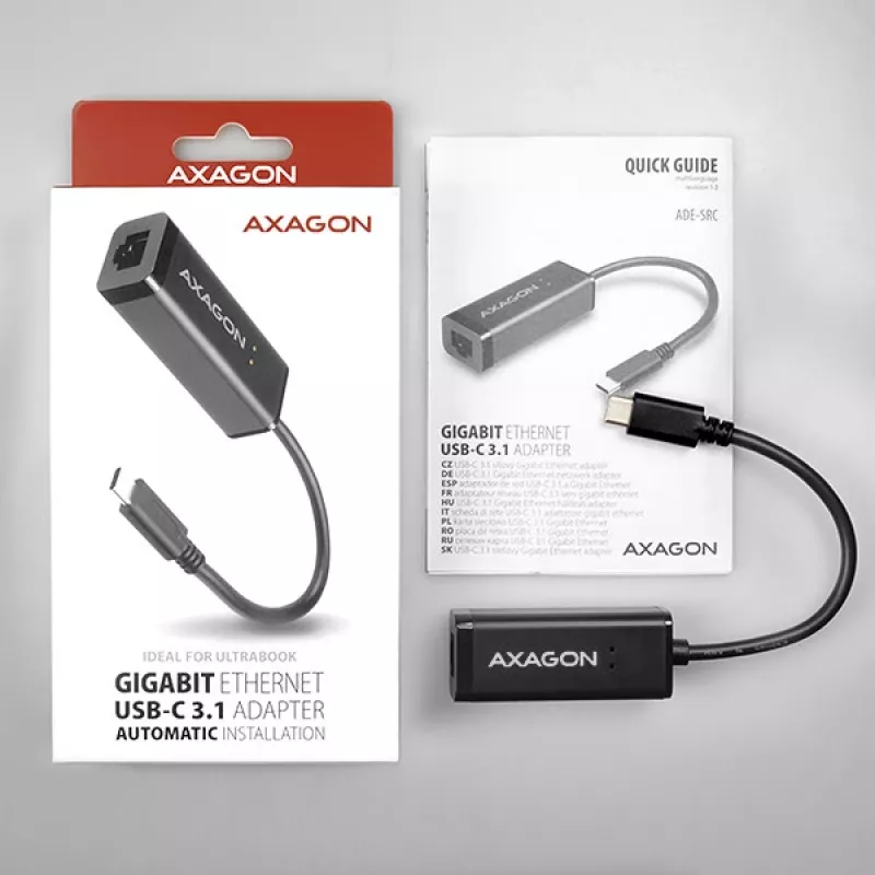 Adaptador Ethernet Gigabit Axagon ADE-SRC USB-C, por cable, USB Type-C, Ethernet, 1000 Mbit/s, negro
