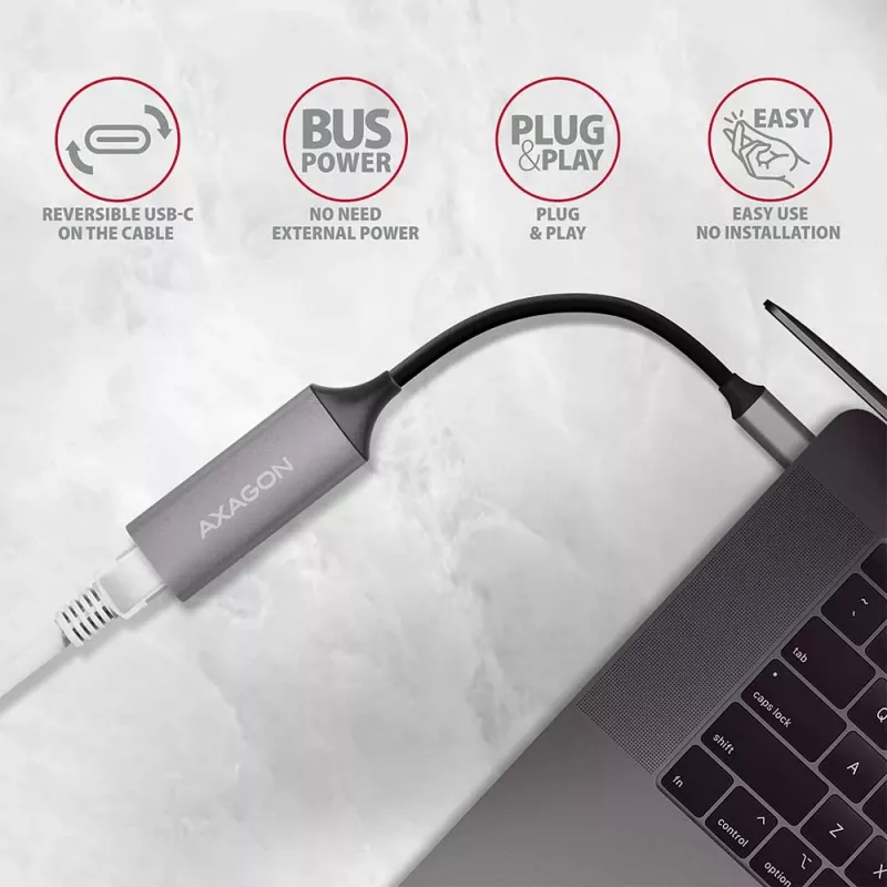 AXAGON ADE-TRC adaptador USB-C Gigabit Ethernet, 10/100/1000, Titan Grey