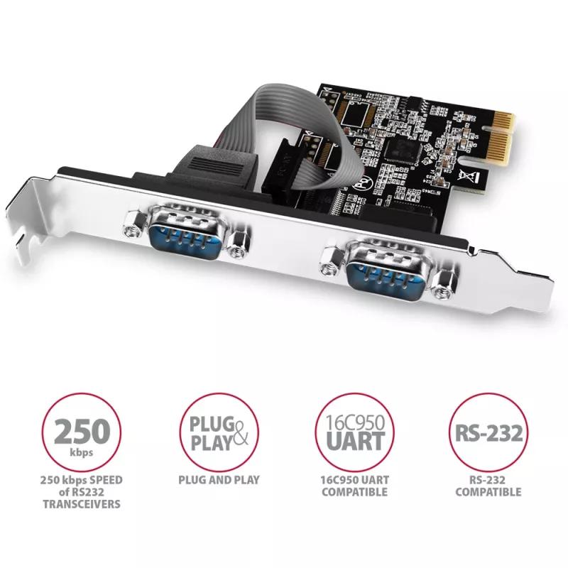 Axagon PCEA-S2N PCIe - 2x serie Schn. 250 kbps Adaptador con SP & LP