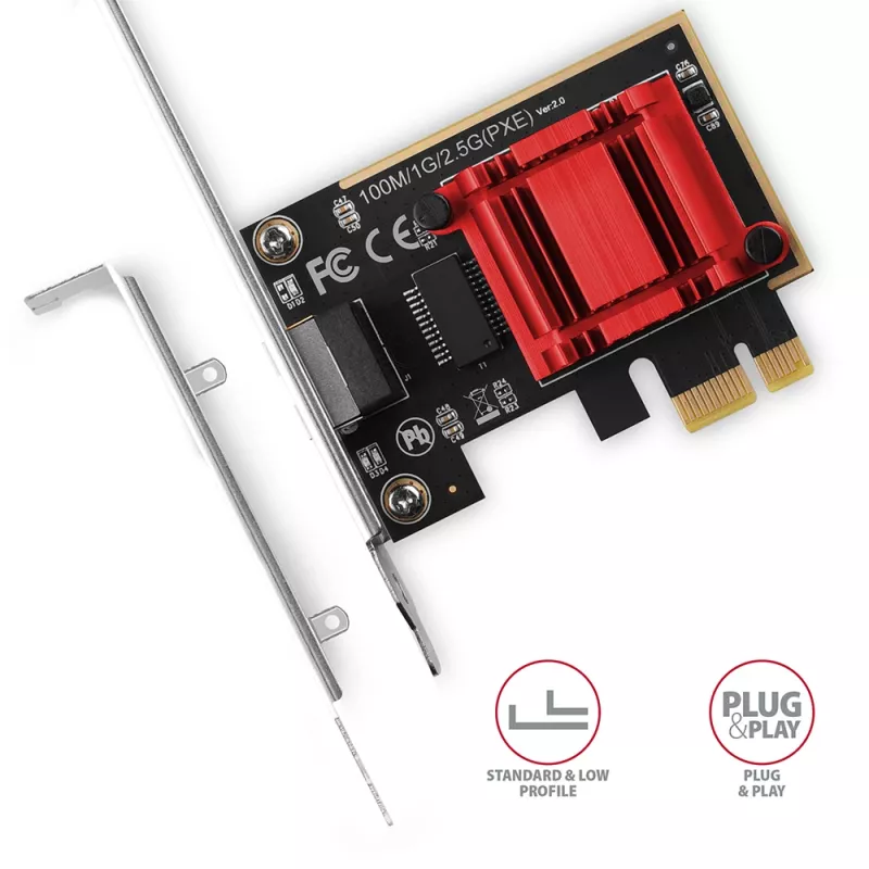 Axagon PCEE-G25 PCIe - Adaptador 2.5 Gigabit Ethernet Realtek 8125, PXE, con SP & LP