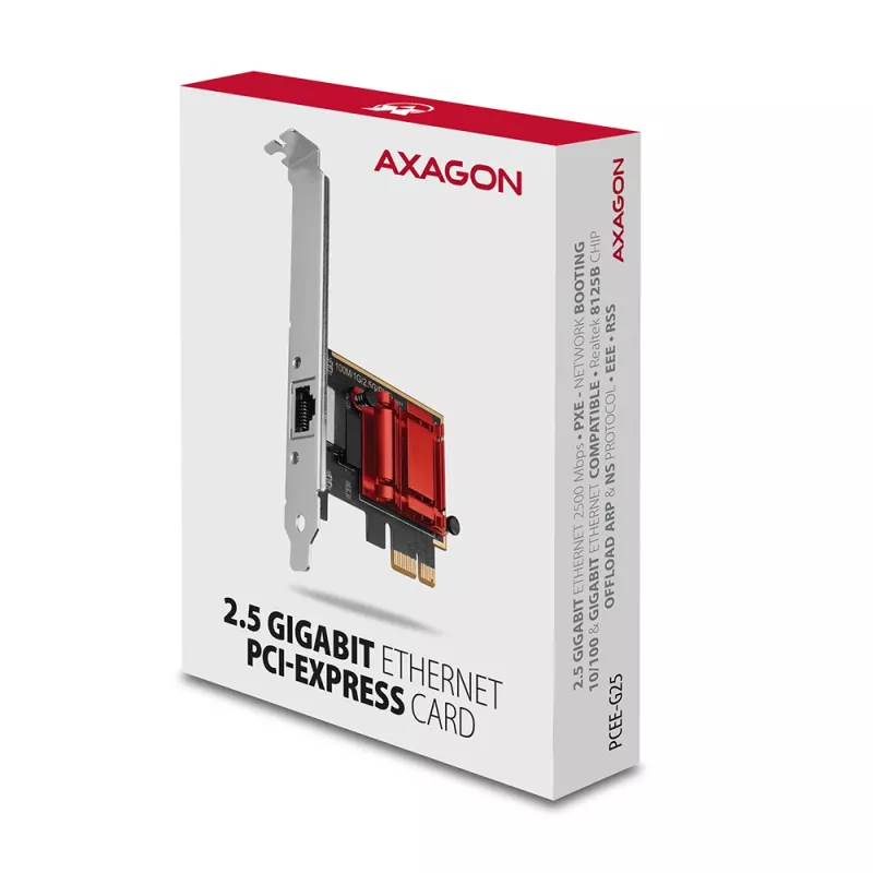 Axagon PCEE-G25 PCIe - Adaptador 2.5 Gigabit Ethernet Realtek 8125, PXE, con SP & LP