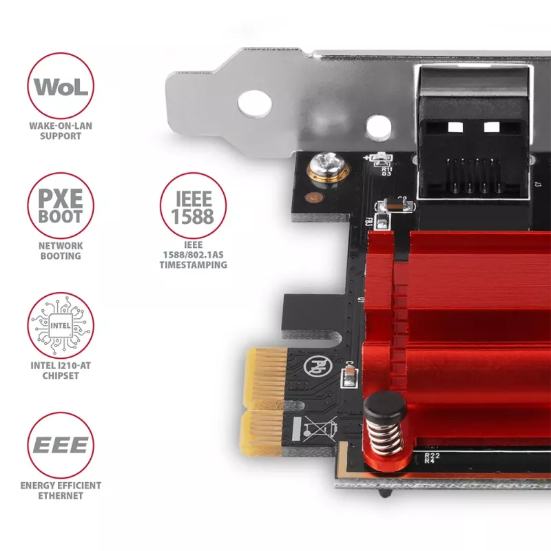 AXAGON PCEE-GIX tarjeta de red PCIe Gigabit Ethernet, Intel I210-AT