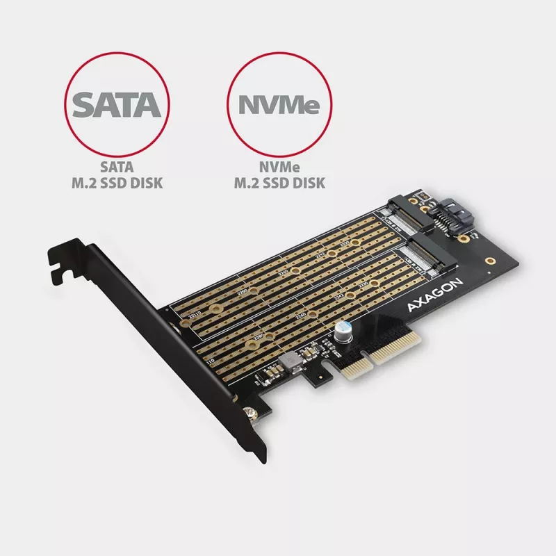 Axagon PCEM2-D PCIe x4 - Adaptador de ranura M.2 NVMe M-Key + SATA B-Key con SP & LP