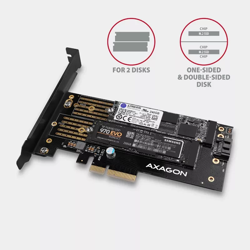 Axagon PCEM2-D PCIe x4 - Adaptador de ranura M.2 NVMe M-Key + SATA B-Key con SP & LP