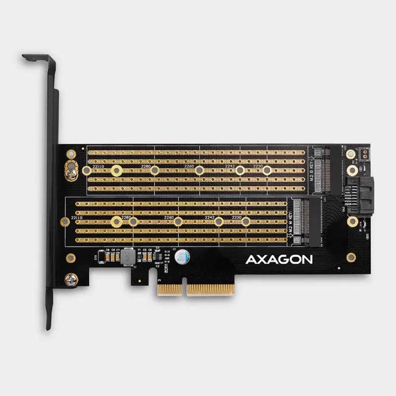 Axagon PCEM2-D PCIe x4 - Adaptador de ranura M.2 NVMe M-Key + SATA B-Key con SP & LP