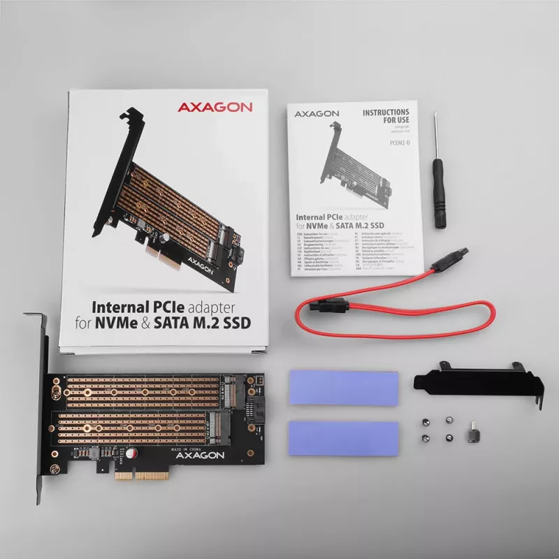 Axagon PCEM2-D PCIe x4 - Adaptador de ranura M.2 NVMe M-Key + SATA B-Key con SP & LP