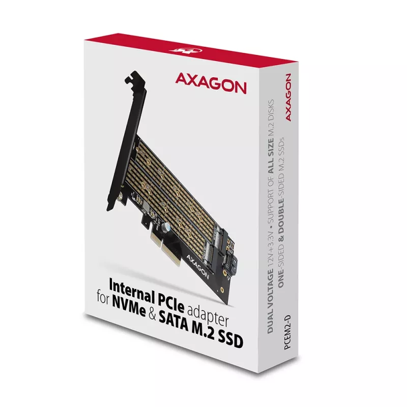 Axagon PCEM2-D PCIe x4 - Adaptador de ranura M.2 NVMe M-Key + SATA B-Key con SP & LP