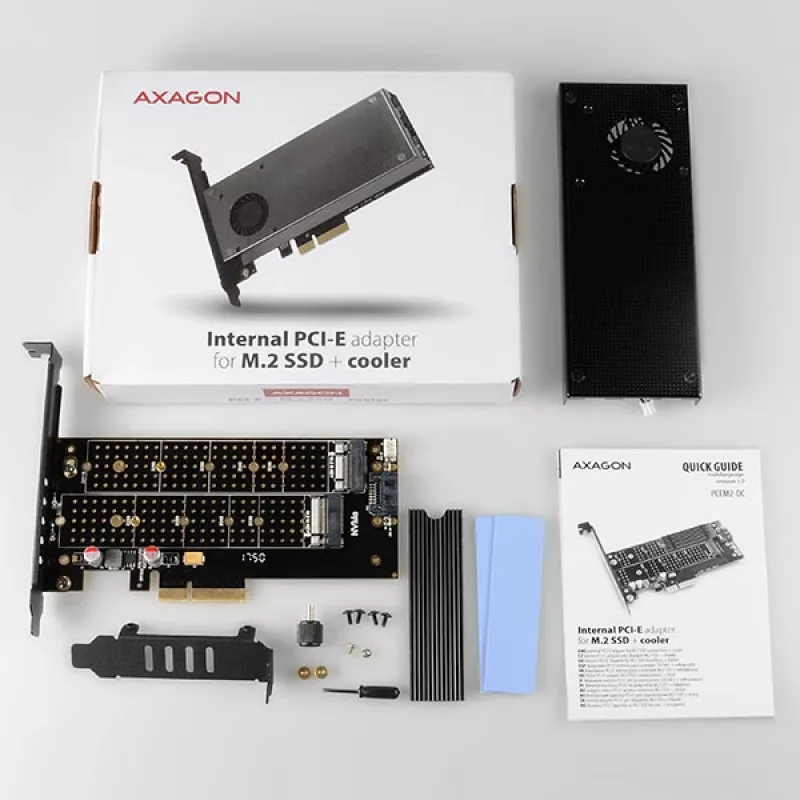 Axagon PCEM2-DC PCIe x4 - Adaptador de ranura M.2 NVMe M-Key + SATA B-Key con disipador, SP & LP