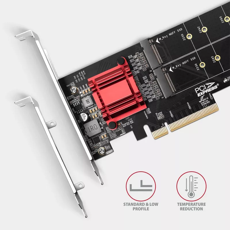 Axagon PCEM2-ND PCIe x8 - Adaptador de doble ranura M.2 NVMe M-Key, RAID, Dataswitch, con SP & LP
