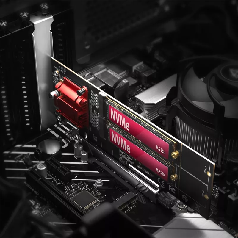 Axagon PCEM2-ND PCIe x8 - Adaptador de doble ranura M.2 NVMe M-Key, RAID, Dataswitch, con SP & LP
