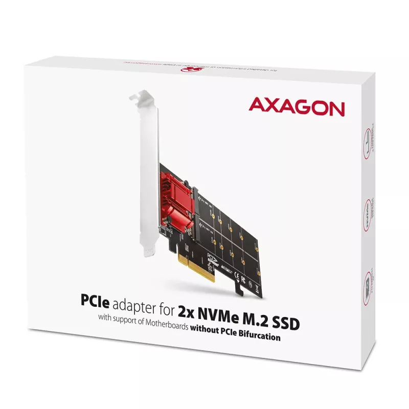 Axagon PCEM2-ND PCIe x8 - Adaptador de doble ranura M.2 NVMe M-Key, RAID, Dataswitch, con SP & LP