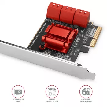 Tarjeta de interfaz AXAGON PCES-SA6 — PCIe a SATA (ASM1166), 6 Gbit/s, full-height/low-profile, interna