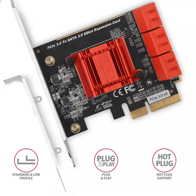 Tarjeta de interfaz AXAGON PCES-SA6 — PCIe a SATA (ASM1166), 6 Gbit/s, full-height/low-profile, interna