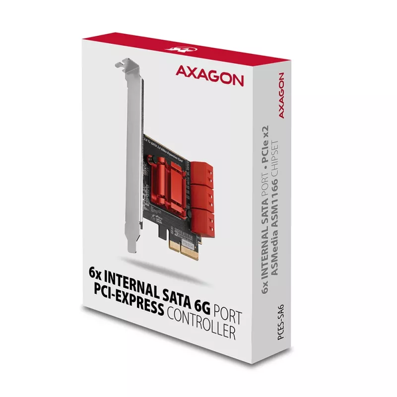 Tarjeta de interfaz AXAGON PCES-SA6 — PCIe a SATA (ASM1166), 6 Gbit/s, full-height/low-profile, interna