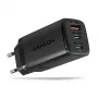 Axagon ACU-DPQ65 Cargador de pared GaN 65W, 3 puertos (USB-A + Dual-USB-C), PD3.0/QC4+/PPS/Apple