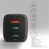 Axagon ACU-DPQ65 Cargador de pared GaN 65W, 3 puertos (USB-A + Dual-USB-C), PD3.0/QC4+/PPS/Apple
