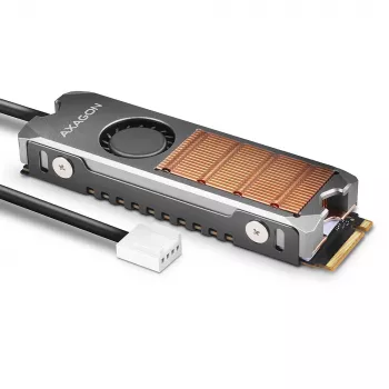 Axagon CLR-M2FAN Disipador de cobre con ventilador para unidades M.2-SSD de una y dos caras, tamaño 2280, altura 13 mm.