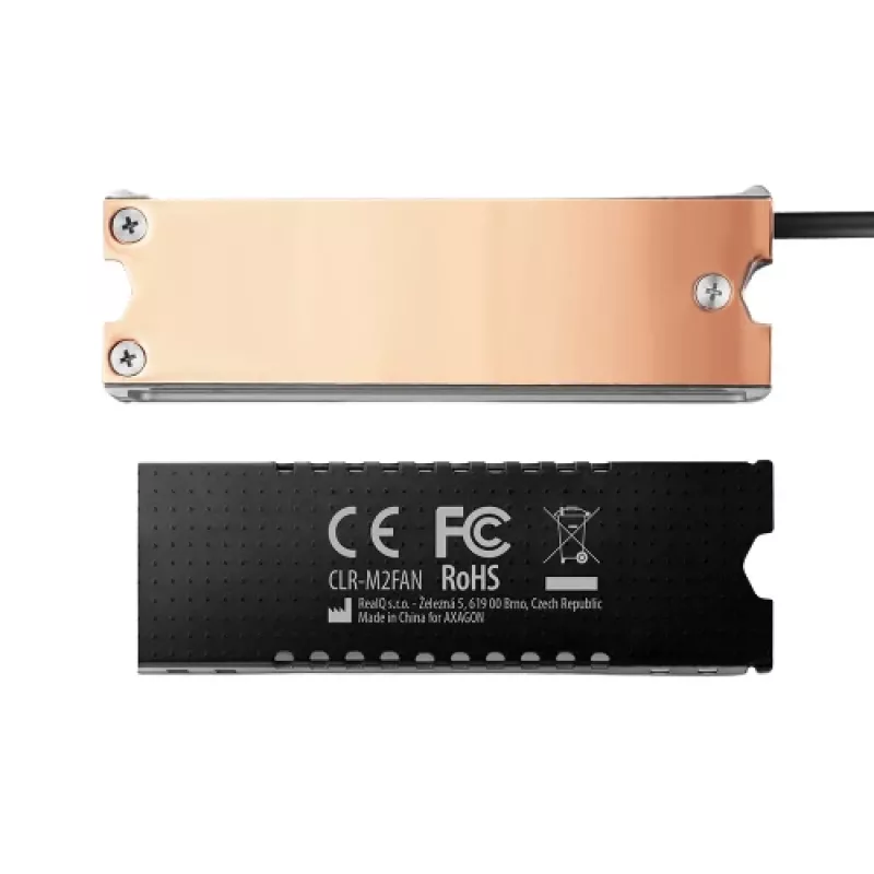 Axagon CLR-M2FAN Disipador de cobre con ventilador para unidades M.2-SSD de una y dos caras, tamaño 2280, altura 13 mm.