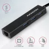 Axagon HMA-GL3A Hub multipuerto USB 3.0 Type-A Gbit-LAN 3x USB-A microSD con cable USB 3.2 Gen 1 (3.1 Gen 1) Type-A negro