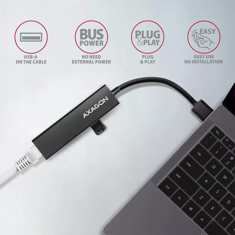 Axagon HMA-GL3A Hub multipuerto USB 3.0 Type-A Gbit-LAN 3x USB-A microSD con cable USB 3.2 Gen 1 (3.1 Gen 1) Type-A negro