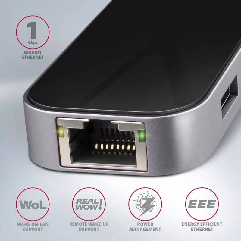 Axagon HMC-6GL Hub USB 3.2 Gen 1, 3x USB-A, HDMI 4K/30Hz, RJ-45, PD 100W, cable USB-C de 20 cm