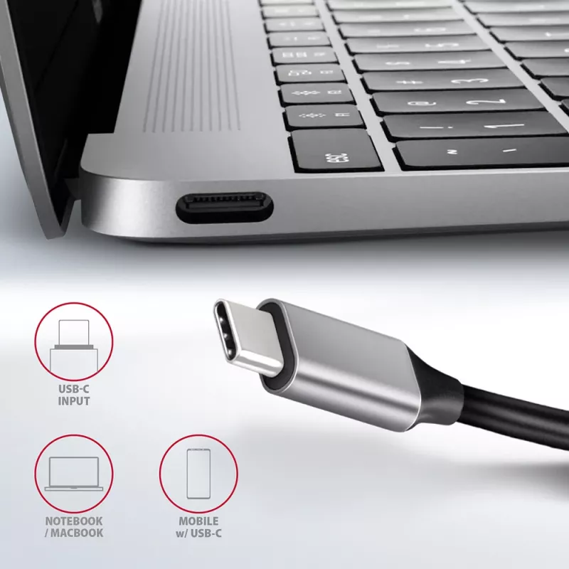 Axagon HMC-6GL Hub USB 3.2 Gen 1, 3x USB-A, HDMI 4K/30Hz, RJ-45, PD 100W, cable USB-C de 20 cm