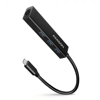 Hub USB-C Axagon HMC-GL3A 3x USB-A Gbit-LAN negro