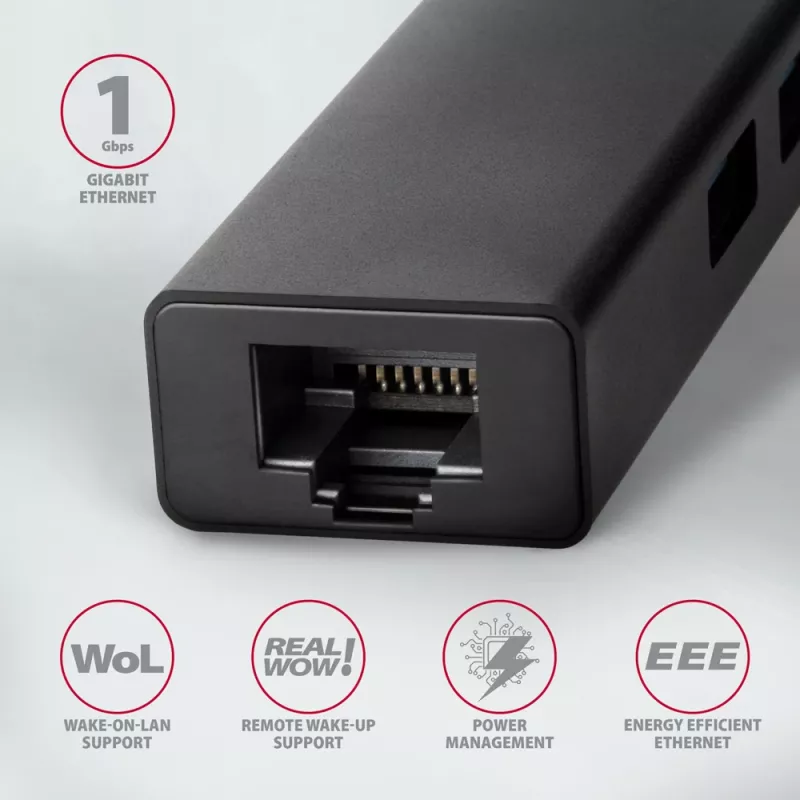 Hub USB-C Axagon HMC-GL3A 3x USB-A Gbit-LAN negro