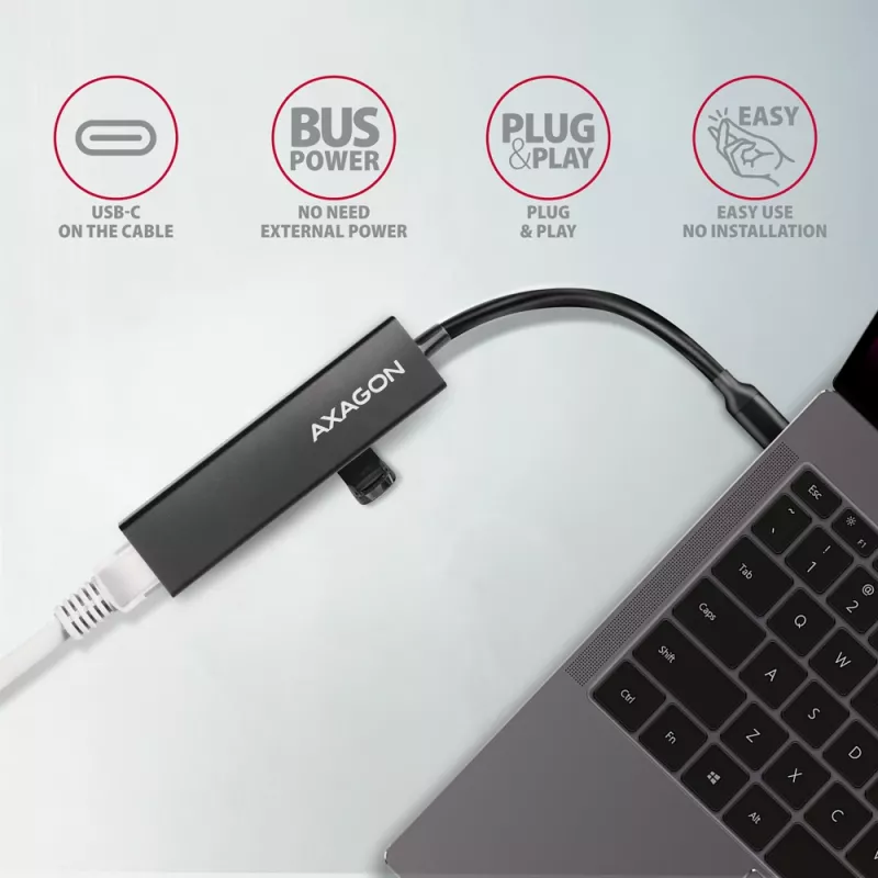 Hub USB-C Axagon HMC-GL3A 3x USB-A Gbit-LAN negro