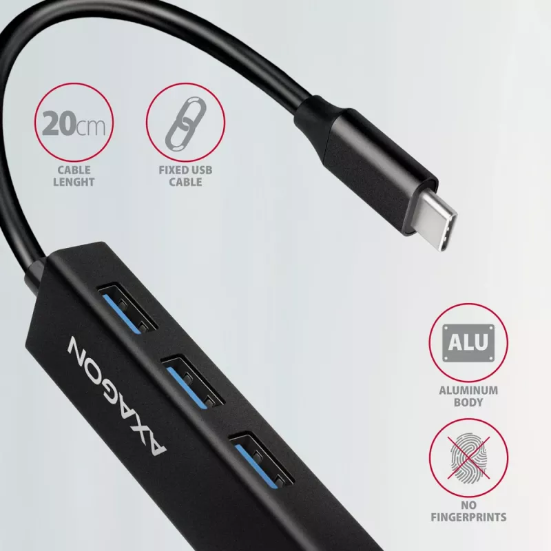 Hub USB-C Axagon HMC-GL3A 3x USB-A Gbit-LAN negro