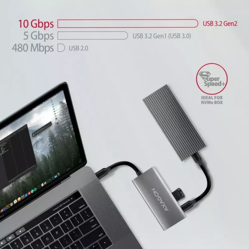 AXAGON HMC-4G2, Hub USB-C 3.2 Gen 2 10 Gb/s, puertos 2x USB-A + 2x USB-C, cable USB-C 13cm