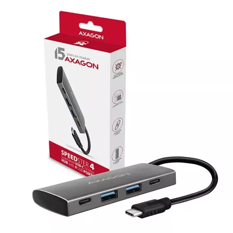 AXAGON HMC-4G2, Hub USB-C 3.2 Gen 2 10 Gb/s, puertos 2x USB-A + 2x USB-C, cable USB-C 13cm