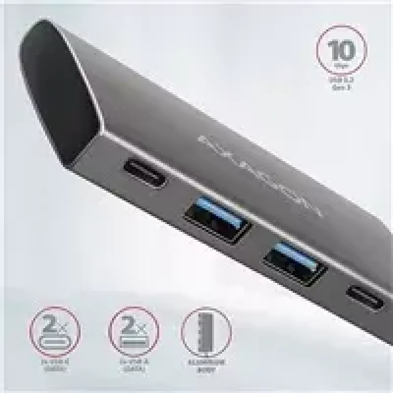 AXAGON HMC-4G2, Hub USB-C 3.2 Gen 2 10 Gb/s, puertos 2x USB-A + 2x USB-C, cable USB-C 13cm