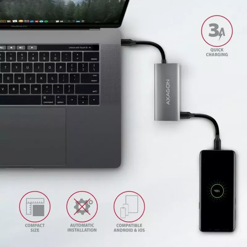 AXAGON HMC-4G2, Hub USB-C 3.2 Gen 2 10 Gb/s, puertos 2x USB-A + 2x USB-C, cable USB-C 13cm