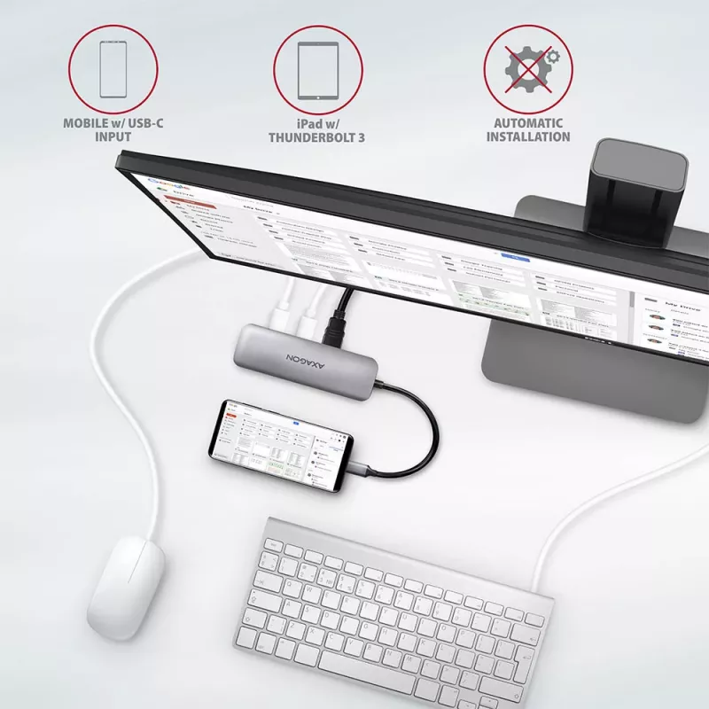 Axagon HMC-5 Hub USB 3.2 Gen 1, 2x USB-A, HDMI, SD/microSD, PD 100W, cable USB-C de 20 cm