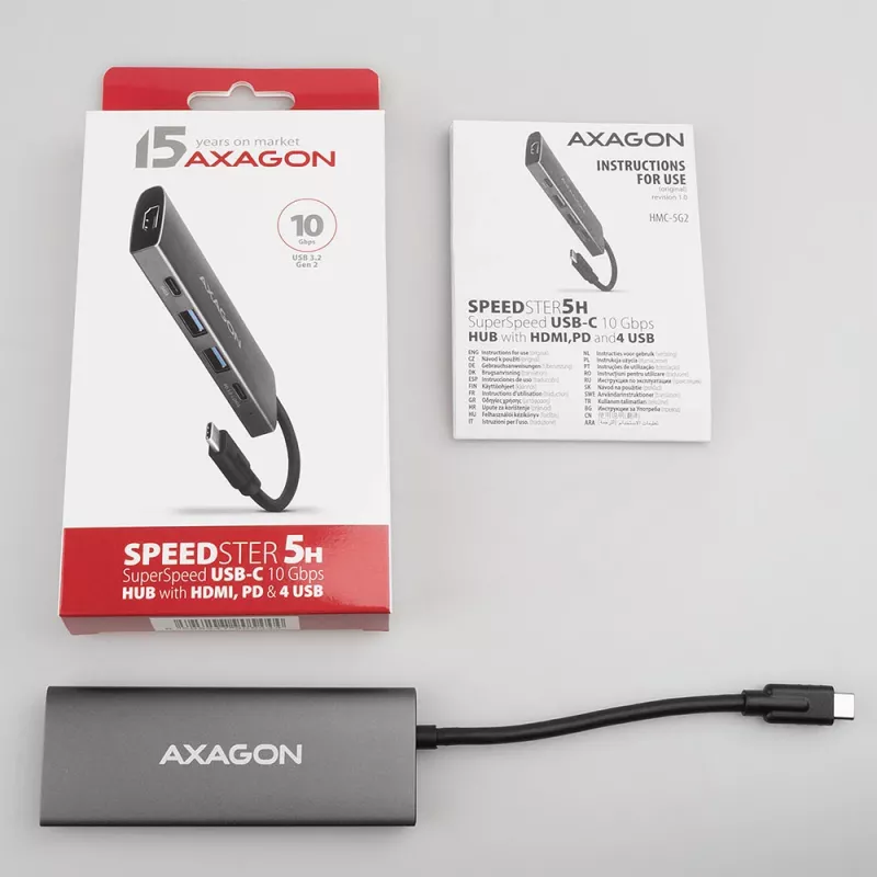 Axagon HMC-5G2 SPEEDSTER hub USB-C 5 en 1, 2x USB-A, 2x USB-C, HDMI, PD 60 W