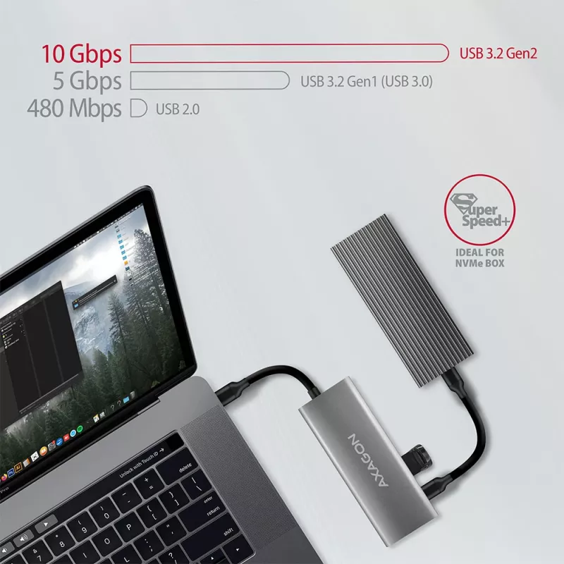 Axagon HMC-5G2 SPEEDSTER hub USB-C 5 en 1, 2x USB-A, 2x USB-C, HDMI, PD 60 W