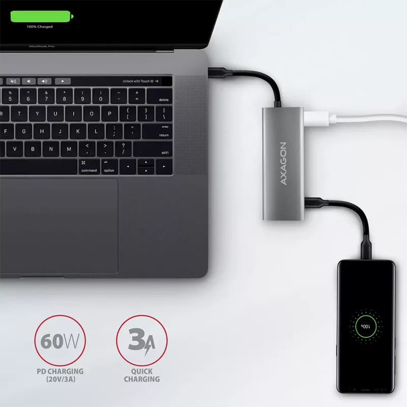 Axagon HMC-5G2 SPEEDSTER hub USB-C 5 en 1, 2x USB-A, 2x USB-C, HDMI, PD 60 W