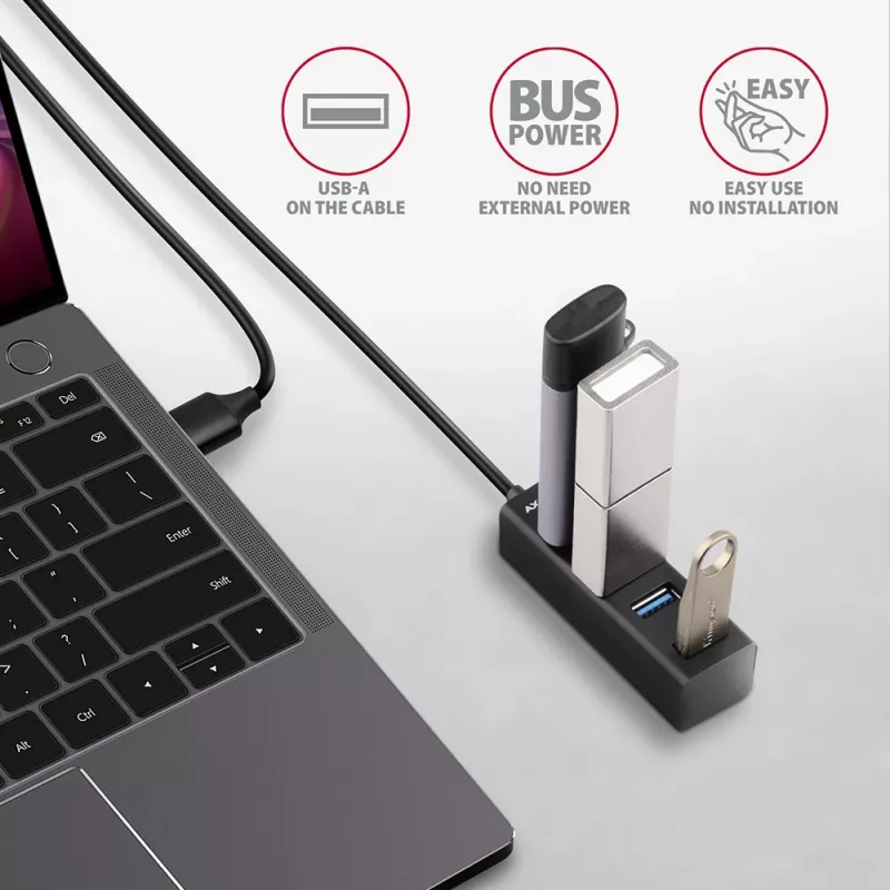 Axagon HUE-M1AL Mini-hub 4x USB 3.2 Gen 1, metal, cable USB-A de 1,2 m