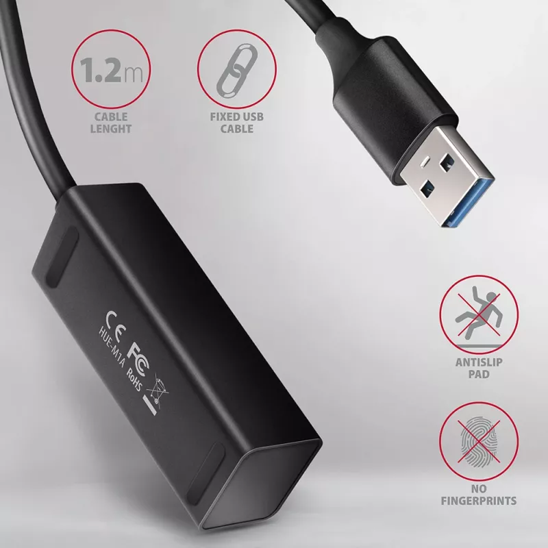 Axagon HUE-M1AL Mini-hub 4x USB 3.2 Gen 1, metal, cable USB-A de 1,2 m