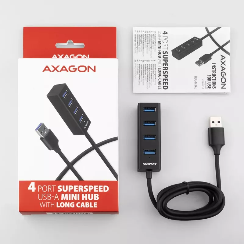 Axagon HUE-M1AL Mini-hub 4x USB 3.2 Gen 1, metal, cable USB-A de 1,2 m