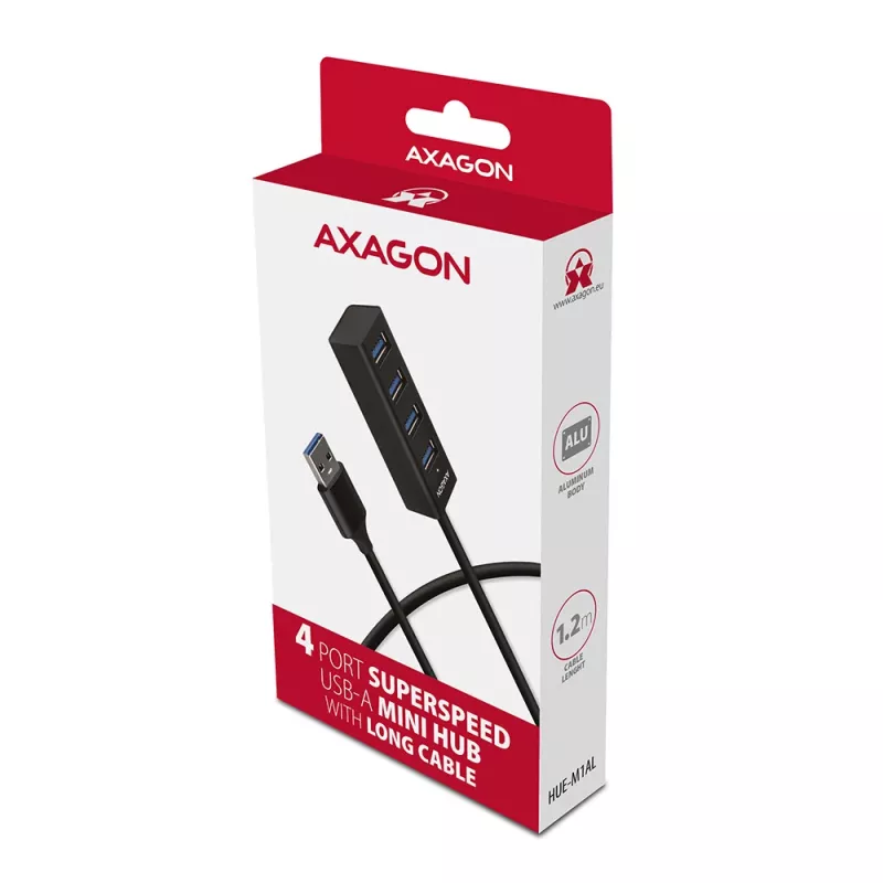 Axagon HUE-M1AL Mini-hub 4x USB 3.2 Gen 1, metal, cable USB-A de 1,2 m