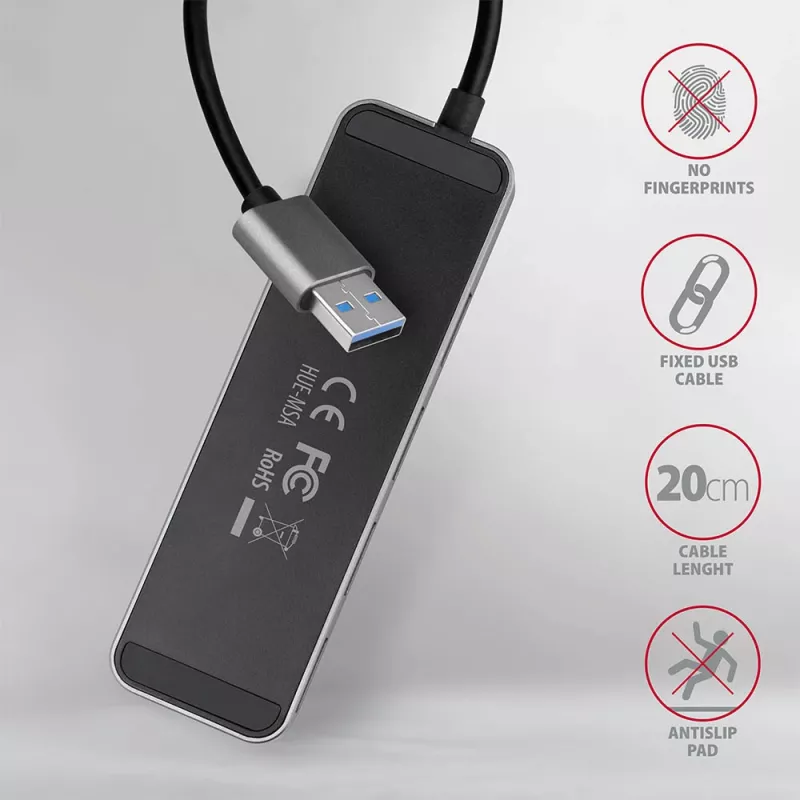 Axagon HUE-MSA Superspeed USB-A Switch Hub 4x USB 3.0 activo - 20cm negro USB 3.2 Gen 1 (3.1 Gen 1) Type-A 5000 Mbit/s gris