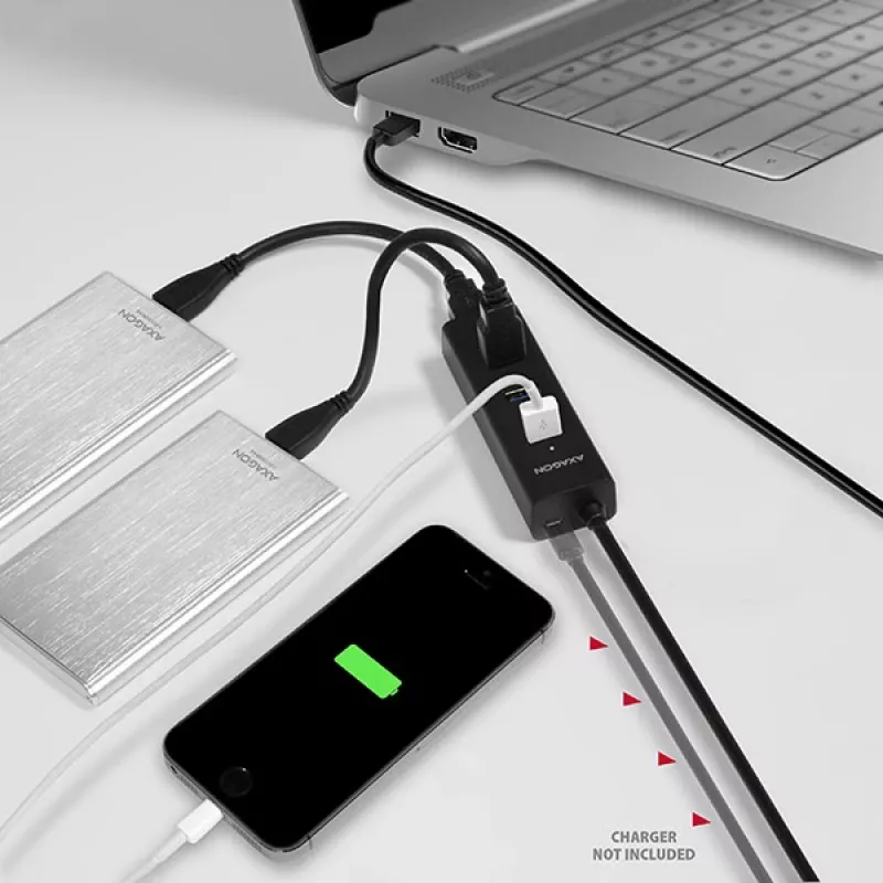 Axagon HUE-S2BL Hub de carga 4x USB 3.0 con cable de 1,2 m, alimentación por Micro-USB