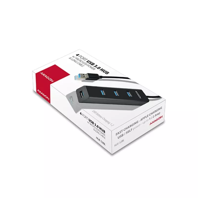 Axagon HUE-S2BL Hub de carga 4x USB 3.0 con cable de 1,2 m, alimentación por Micro-USB