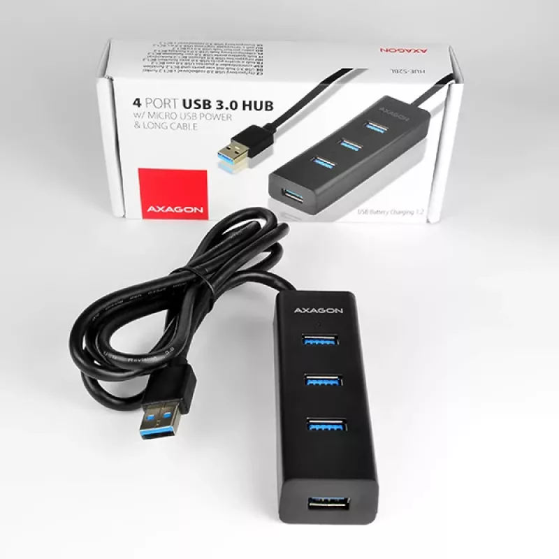 Axagon HUE-S2BL Hub de carga 4x USB 3.0 con cable de 1,2 m, alimentación por Micro-USB