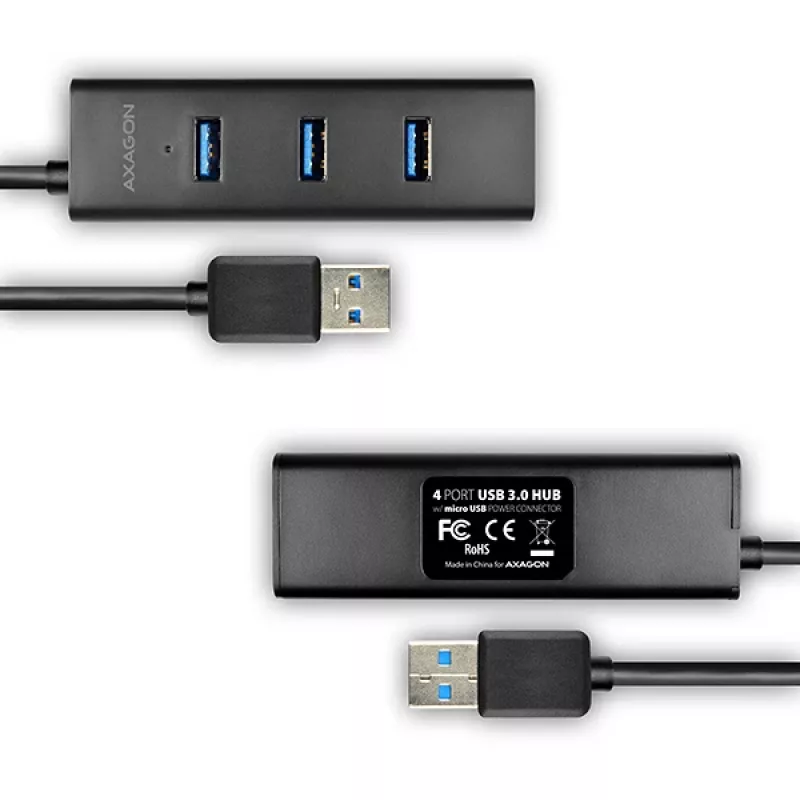 Axagon HUE-S2BL Hub de carga 4x USB 3.0 con cable de 1,2 m, alimentación por Micro-USB