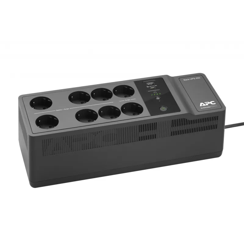 APC Back-UPS BE850G2-GR - Alimentación de emergencia 8 tomas, 850VA, 2 cargadores USB, 1 puerto de datos USB