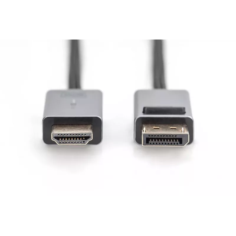 Cable DIGITUS DP a HDMI con LED 4K/30Hz, 3m, carcasa de aluminio, dorado, compatible con 4K30Hz