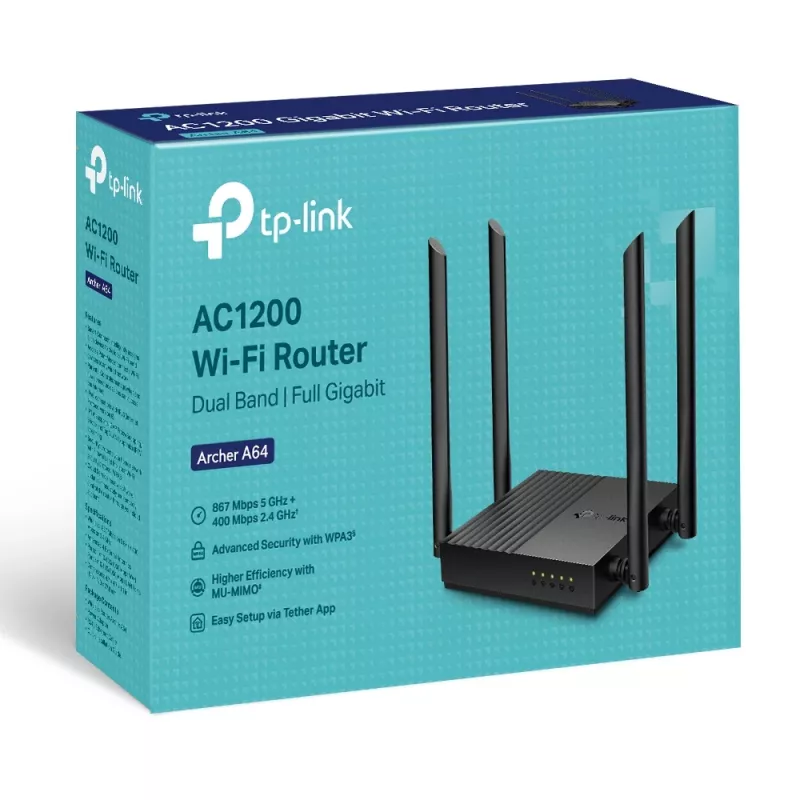 TP-Link ARCHER A64 Router inalámbrico Gigabit Ethernet Dualband (2,4 GHz / 5 GHz) negro